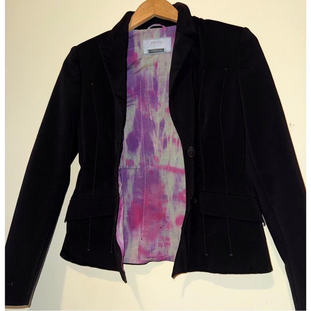 Prada Authentic Black Tyde Dye Pleated Elegant Black Women's Blazer - Picture 3 of 14